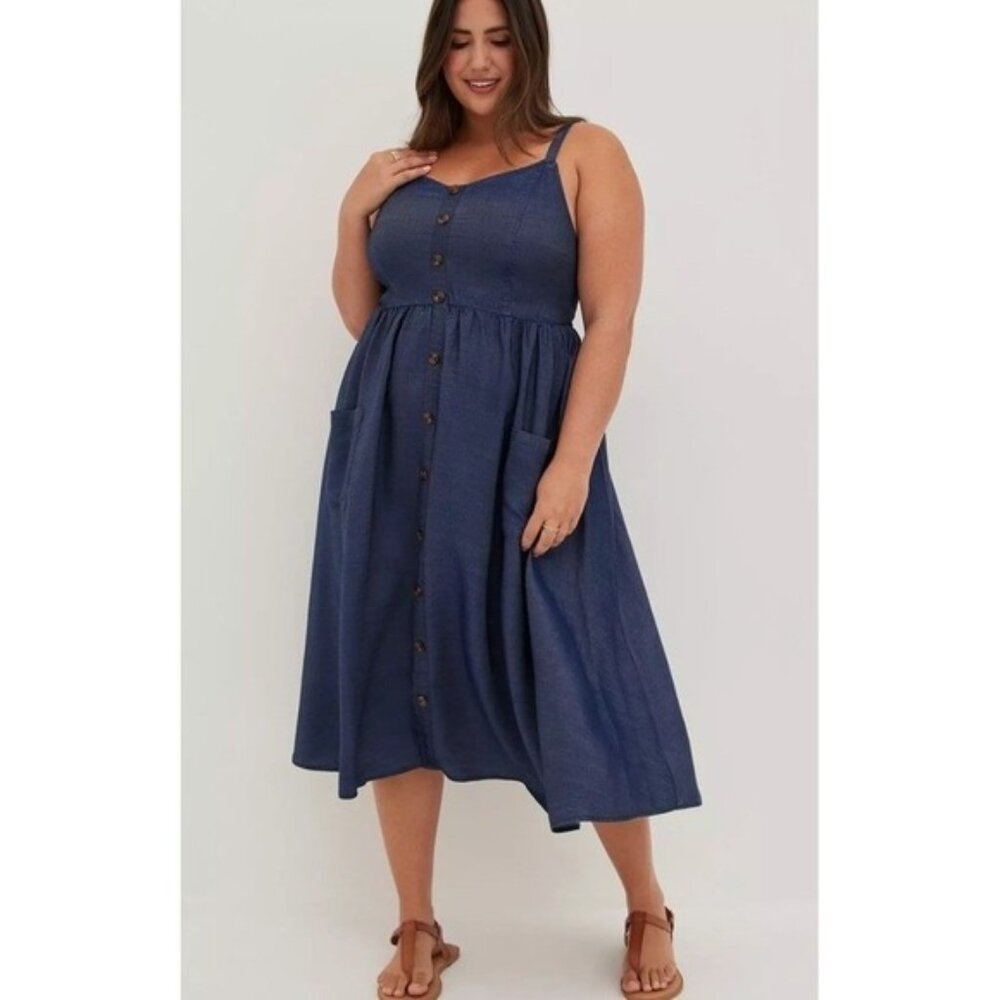 Nwt Torrid Plus Size Button Front Chambray Midi S… - image 1